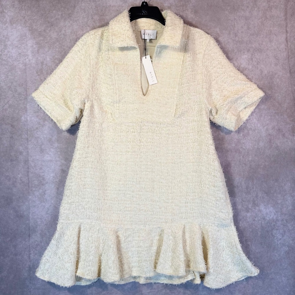 Mable Anthropologie Cream Tweed Collared Flounce Mini Dress Women S Coquette